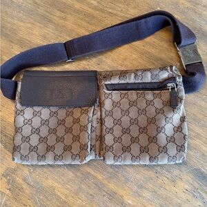 Vintage Gucci GG Monogram Double Pocket Belt Bag FAIR